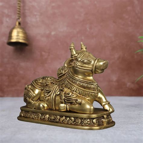 Brass Nandi Statue – Sacred Vehicle of Lord Shiva 3.5 Inch – The Advitya