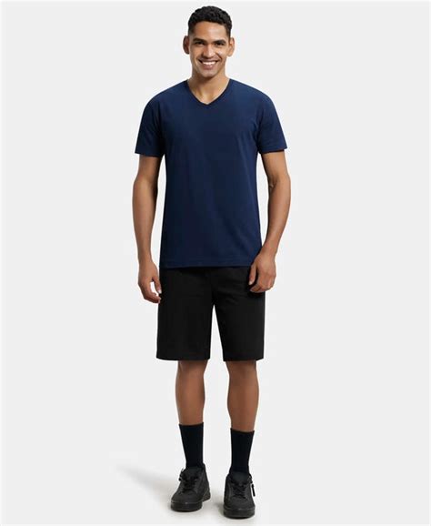 Buy Super Combed Cotton Rich Solid V Neck Half Sleeve T-Shirt - Navy ...