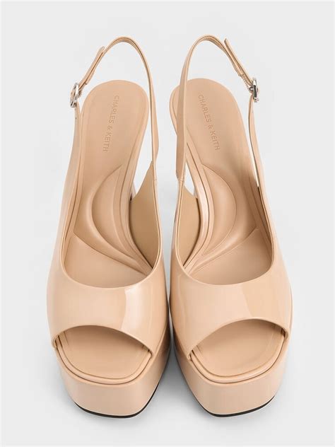 Nude Patent Peep-Toe Stiletto-Heel Platform Sandals - Nude - Shoes ...