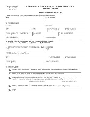 INTRASTATE CERTIFICATE OF AUTHORITY APPLICATION ... - Fill and Sign ...