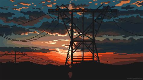 Power Poles Sunset Pixel Live Wallpaper - MoeWalls