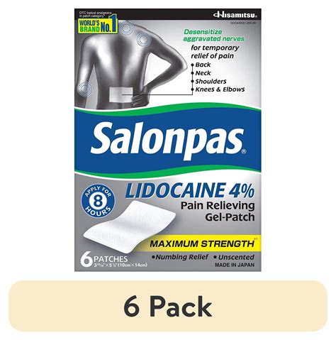 (6 pack) Salonpas Lidocaine Pain Relieving Maximim Strength Gel-Patch, 6 Ea - Walmart.com