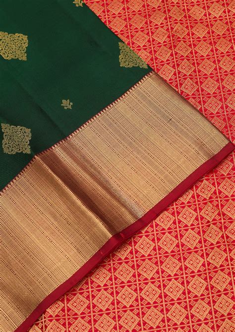 Buy Bottle Green Zariwork Pure Silk Saree - Koskii