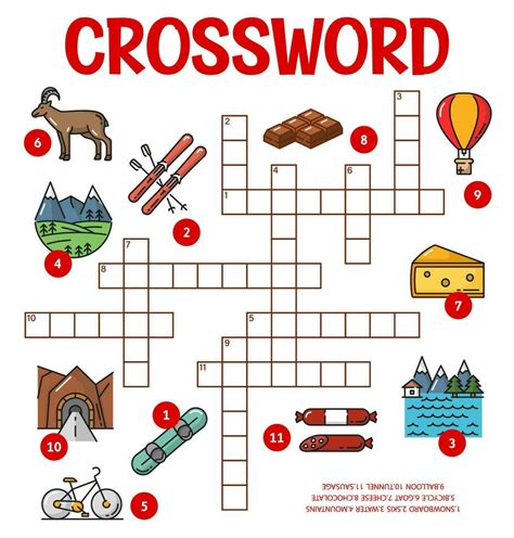 Switzerland Swiss items crossword puzzle worksheet 26168089 Vector Art ...