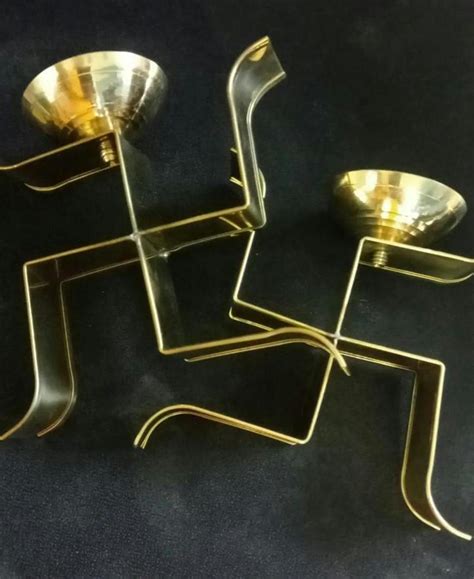 Brass Vertical Swastika Symbol Diyas (Set of 2)
