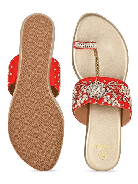 Shop Rocia By Regal Red Women Hand Embroidered Wedges Online