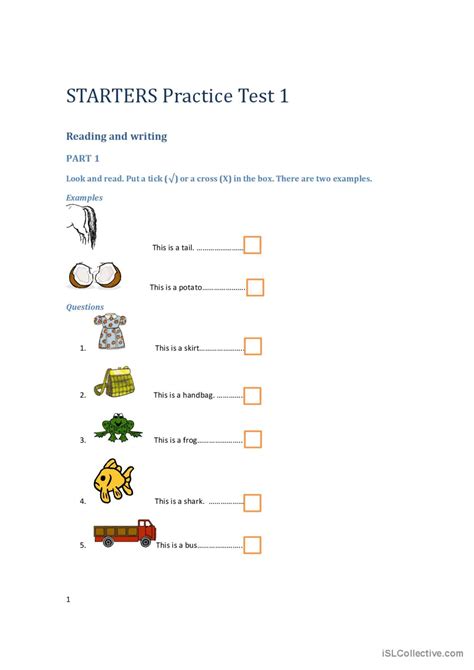 STARTERS PRACTICE TESTS: English ESL worksheets pdf & doc