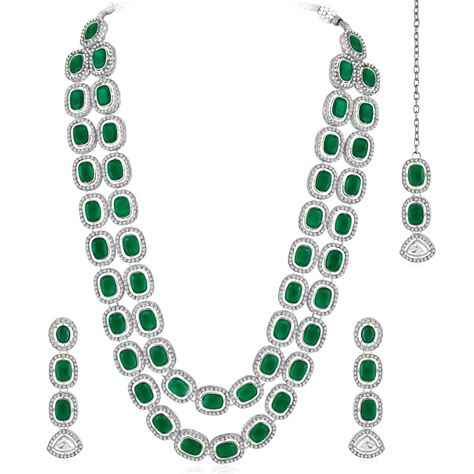 Buy Peora Gold Plated Green Synthetic Stone & CZ Studded 2 Layer ...