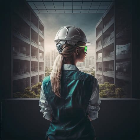 Safety officer back view wearing hard hat supervising on job site ...