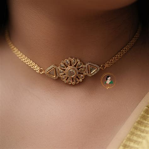 Gold Finish Floral White Stone Choker – Varsha Designers