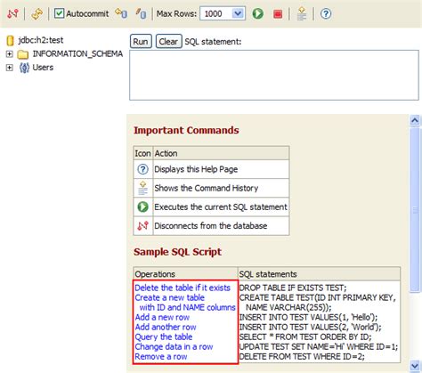 Image result for H2 Database Command Samples
