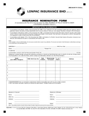 Fillable Online PRODUCT DISCLOSURE SHEET LONPAC INSURANCE BHD ...