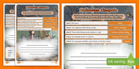 Halloween-Themed Cinquain Poem Activity Sheet - KS2 - Twinkl