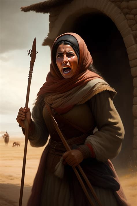 Lexica - Portrait of a spanish peasant woman shouting, with a bayoneted ...