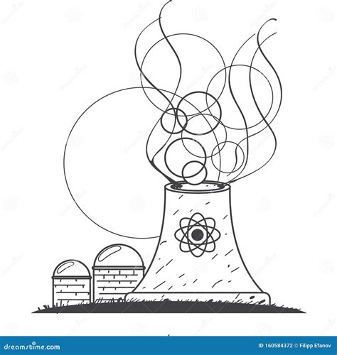 Nuclear Power Plant Black and White Outline Drawing Stock Illustration ...