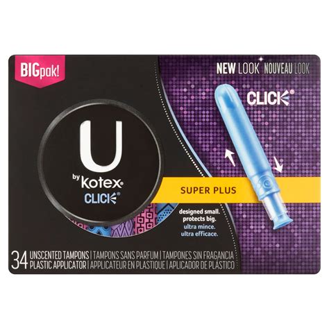 U by Kotex Click Compact Tampons, Super Plus Absorbency, Unscented, 34 ...