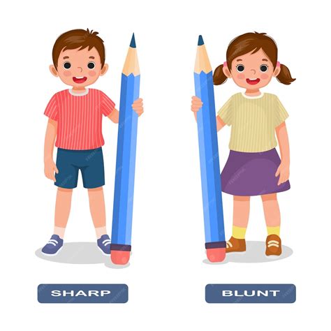 Premium Vector | Opposite adjective antonym words sharp and blunt illustration of little kids ...