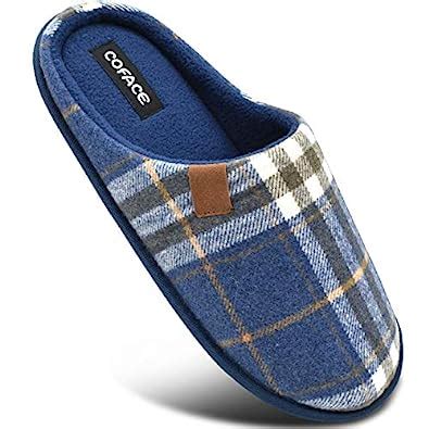 Buy COFACE Mens House Slippers Cozy Memory Foam Scuff Slip On Plaid ...