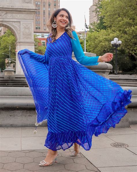 Lavish Blue Lehariya Maxi Fusion Dress
