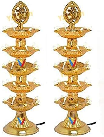 Buy Yashvin Electric Diya Lights for Pooja Room 5 Layer 2 Piece -35 ...