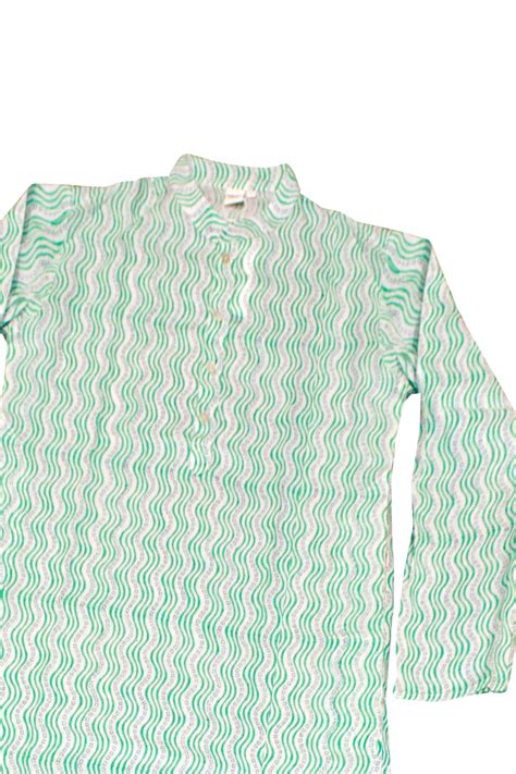 Cotton Lehriya Printed Men Kurta in Aqua Green – ChhipaPrints