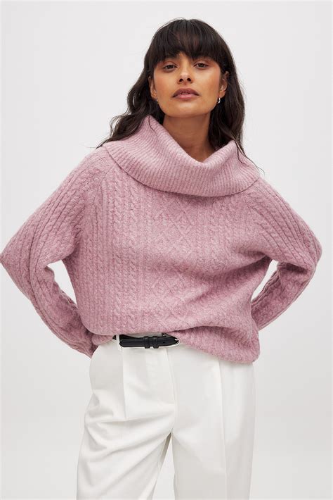 Fluffy Knitted Turtleneck Sweater Pink | NA-KD