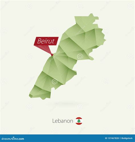 Green Gradient Low Poly Map of Lebanon with Capital Beirut Stock Vector - Illustration of ...