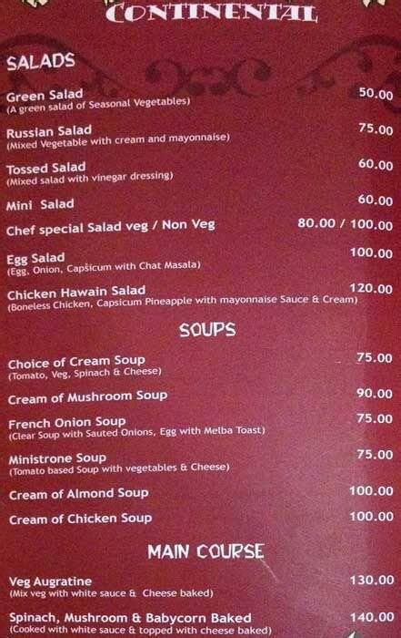 Menu at Spicy Dine, Mysuru