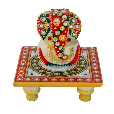 Lord Ganesha on Kundan Studded Marble Chowki - eCraftIndia Online