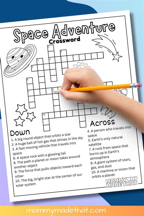 Space Crossword Puzzle for Kids (Free Printable & Answer Key)