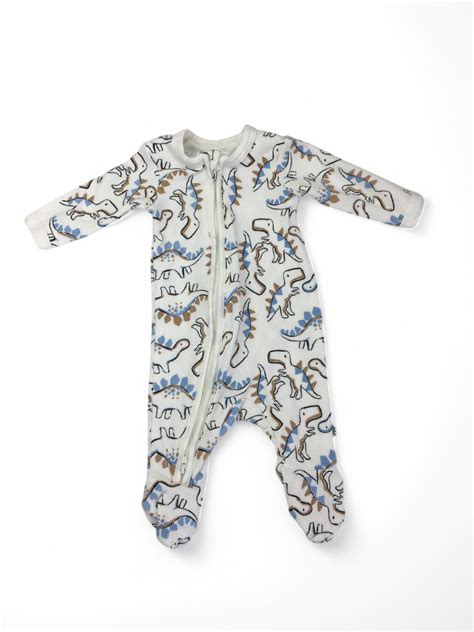 NB Cream Dinosaur Double Zip Waffle Knit Onesie - Woolworths - Petit Fox