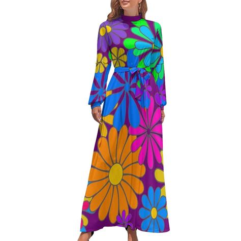 Flower Power Hippy Retro Art Long Dress elegant women's dresses for wedding beach outfits for ...