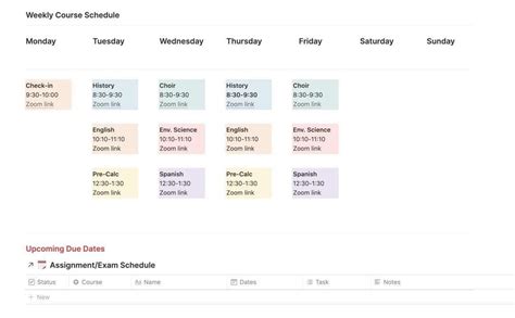 Image result for Notion Class Schedule Template