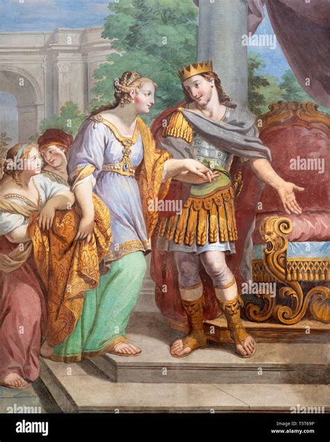 ACIREALE, ITALY - APRIL 11, 2018: The fresco of Esther and king Xerxes ...