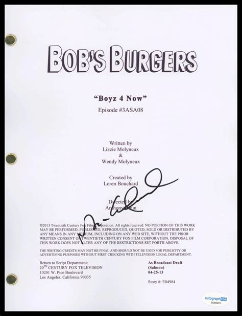 Max Greenfield "Bob's Burgers" AUTOGRAPH Signed 'Boyz 4 Now' Episode ...