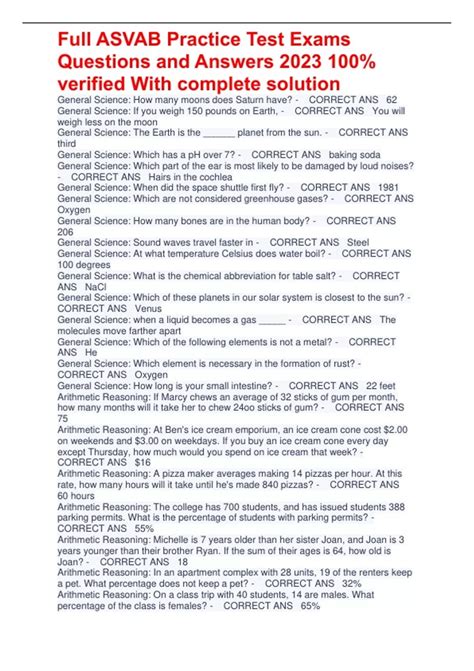 Full ASVAB Practice Test Exams Questions and Answers 2023 100% verified ...