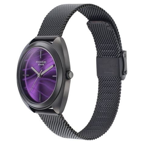 Buy Online Sonata Poze Quartz Analog Purple Dial Metal Strap Watch for ...