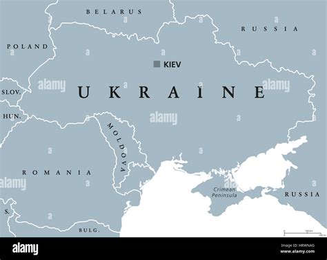 Ukraine political map with capital Kiev, national borders, Crimean Peninsula and neighbor ...