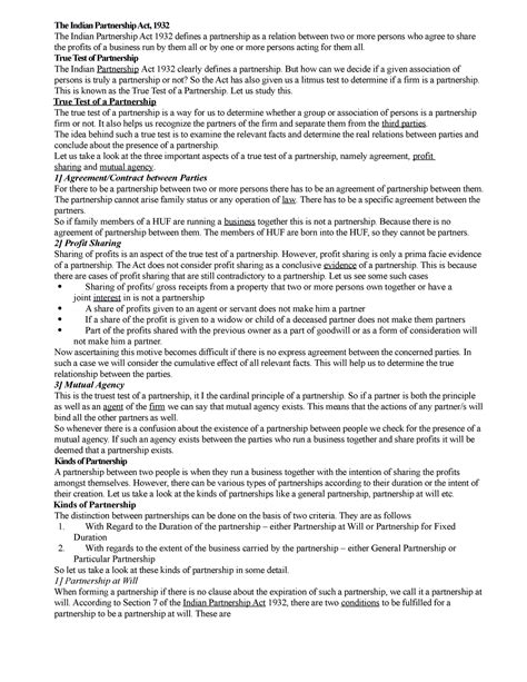 The Indian Partnership Act, 1932 - True Test of Partnership The Indian ...