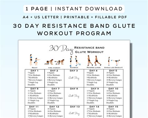 30 Day Glute Workout Plan With Resistance Bands Printable + Fillable ...