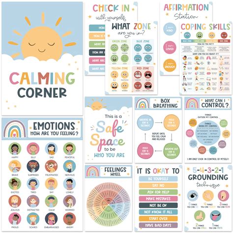 Buy 12 Boho Calming Corner Classroom s - Feelings Wheel Chart ...