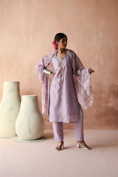 Lilac Chanderi Kurta set (With Pant & Dupatta) – Heritage Official