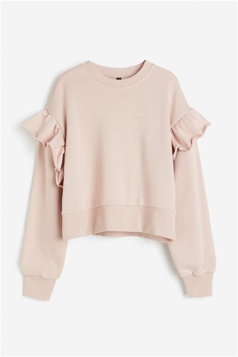 Women's Light dusty pink Oversized frill-trimmed sweatshirt | H&M IN