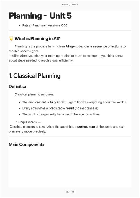 Unit 5: Planning in AI - Classical, Hierarchical, and Uncertainty ...