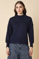 Buy Women Navy Dots Round Neck Sweatshirt Online - 39685345 | Allen Solly