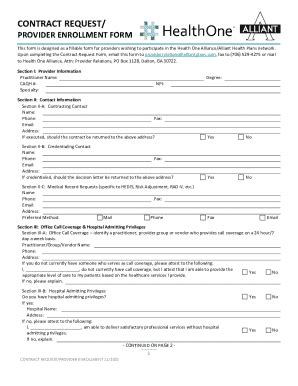 Fillable Online Contract Request/provider Enrollment Fax Email Print ...