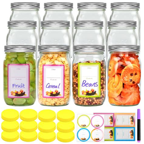 Buy Encheng Wide Mouth Mason Jars 32oz,Clear Glass Mason Jars with Lids ...