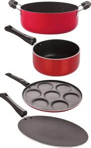 NIRLON Gas Compatible Nonstick Aluminium Cookware 4 Pieces Set Red (1 ...
