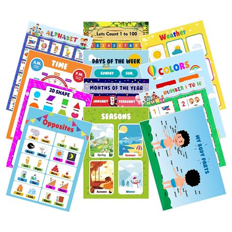 Critom 12 Educational Posters For Preschool Kids Classroom Study ...