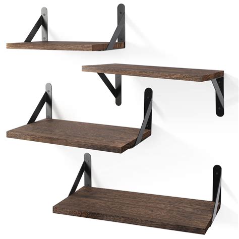 YGEOMER Floating Shelves, Dark Carbonized Black, 4 Sets of Wall Mounted ...